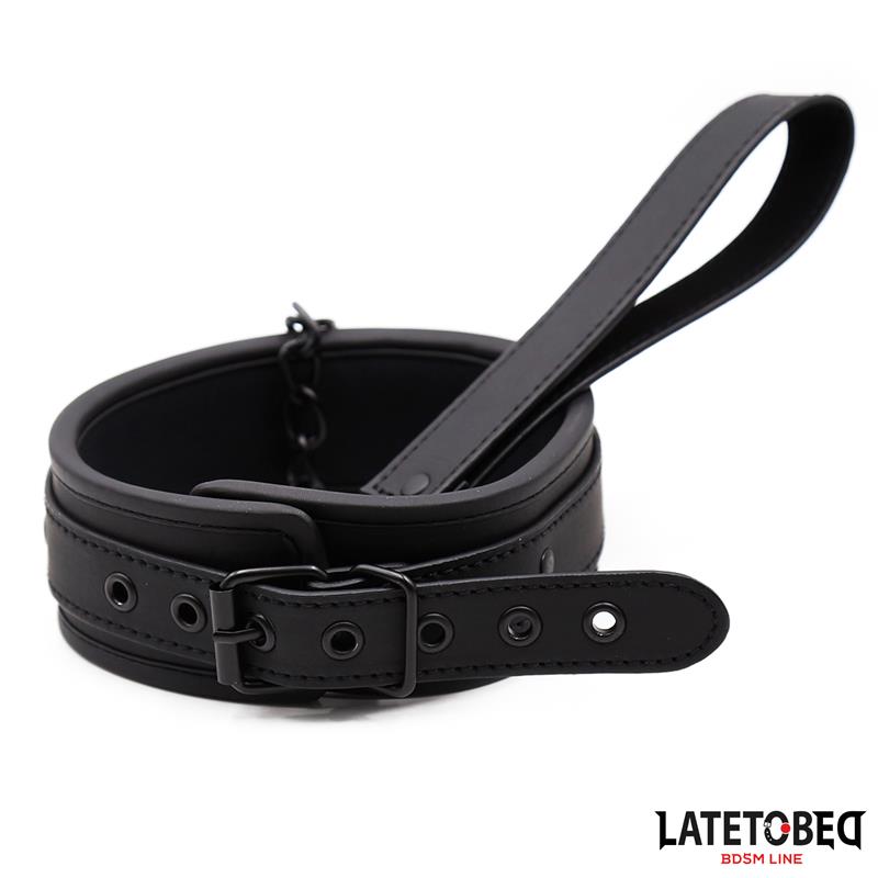 LATETOBED BDSM LINE - SET COLLAR AND LEASH NEOPRENE BLACK
