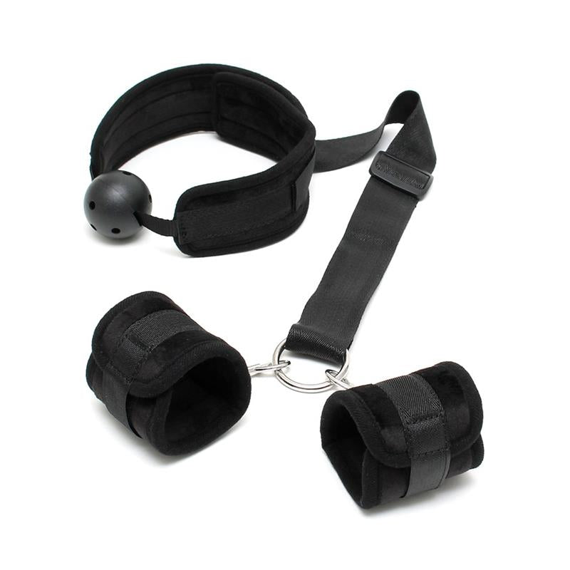 BONDAGE PLAY - SET MOUTHGAG WITH CUFFS BLACK