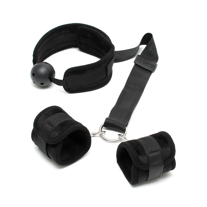 JUEGO DE BONDAGE - SET DE MORDAZA CON ESPOSAS NEGRO