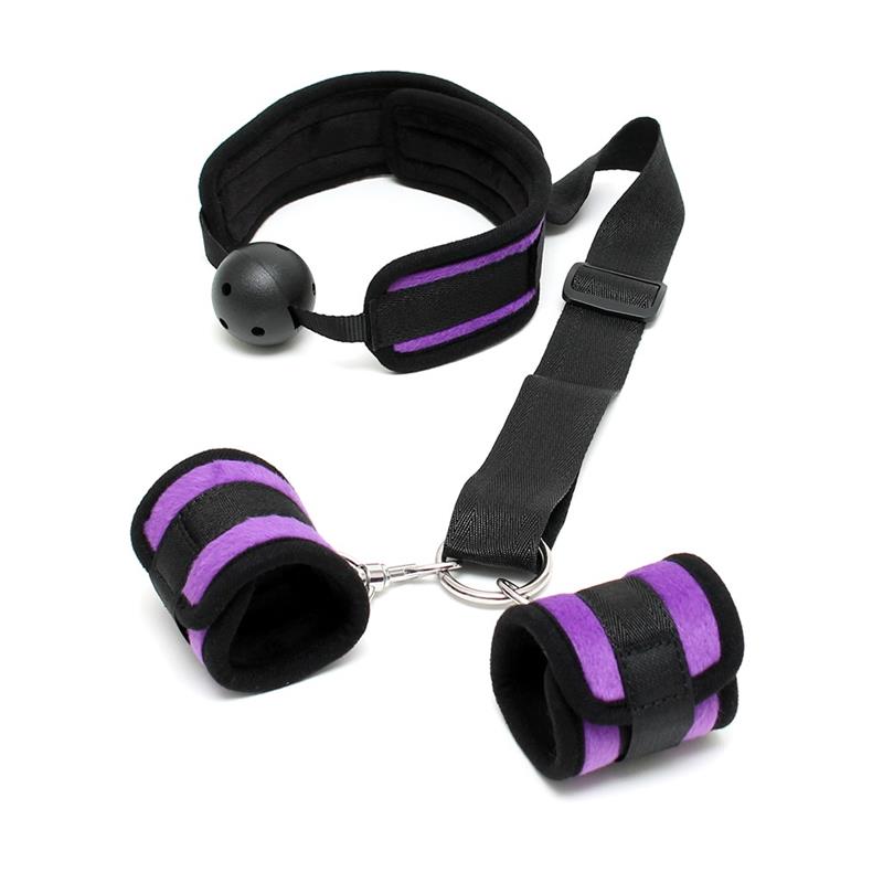 BONDAGE PLAY - SET MOUTHGAG WITH CUFFS PURPLE