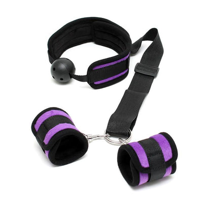 BONDAGE PLAY - SET MOUTHGAG WITH CUFFS PURPLE
