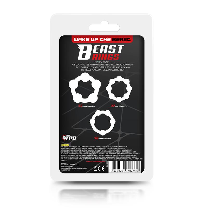 BEAST RINGS - SET OF 3 COCK RING BEADED FLEXIBLE BLACK