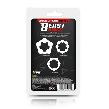 BEAST RINGS - SET OF 3 COCK RING BEADED FLEXIBLE BLACK