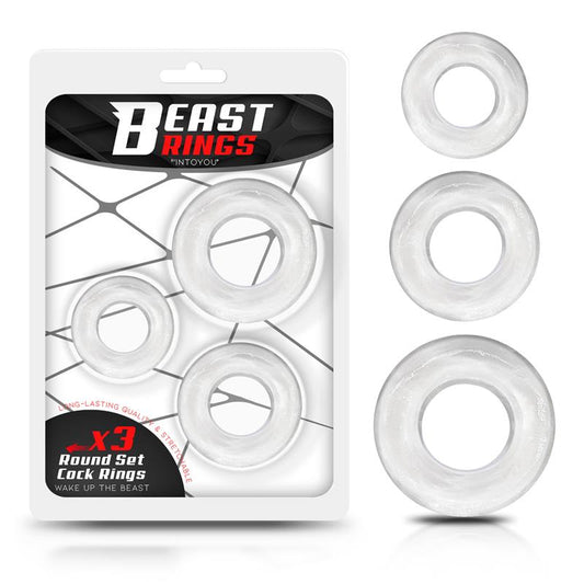 BEAST RINGS - SET OF 3 COCK RINGS FLEXIBLE CLEAR