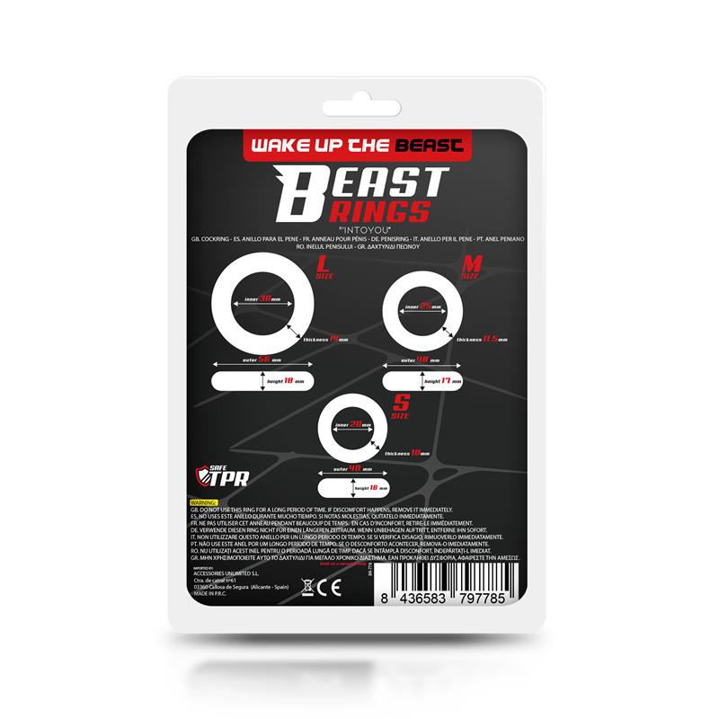BEAST RINGS - SET OF 3 COCK RINGS FLEXIBLE CLEAR