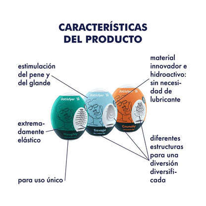 SATISFYER - 3 MASTURBATOR EGGS NAUGHTY, SAVAGE & CRUNCHY