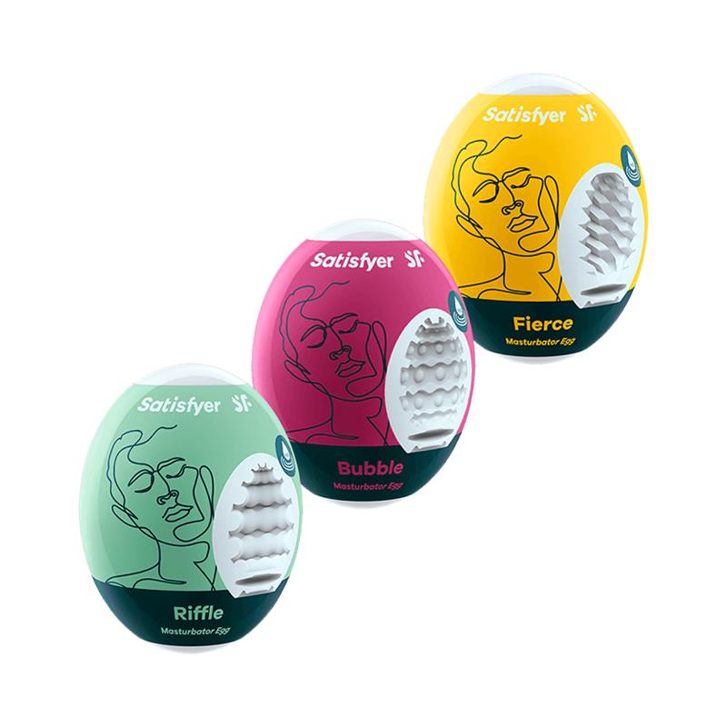 SATISFYER - SET OF 3 MASTURBATOR EGG RIFFLE, BUBBLE AND FIERCE