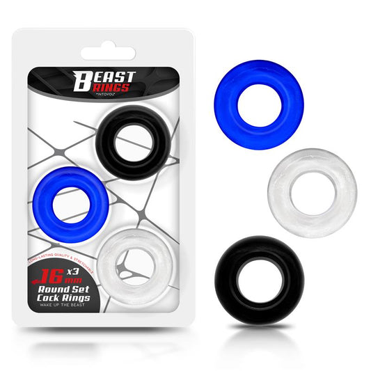 BEAST RINGS - SET OF 3 PENIS RING 3 COLORS 1.6 CM