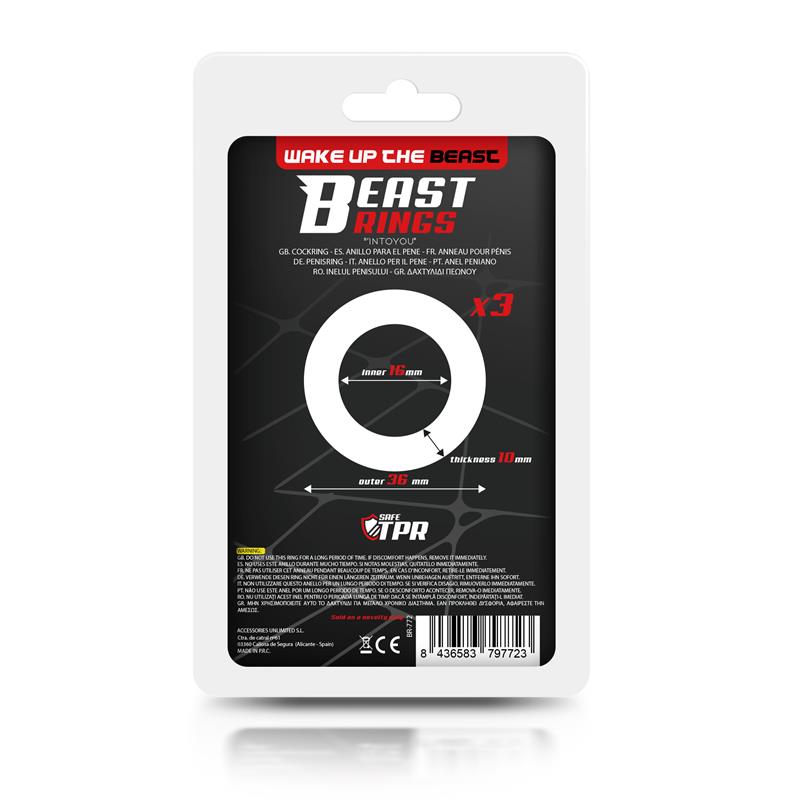 BEAST RINGS - SET OF 3 PENIS RING 3 COLORS 1.6 CM