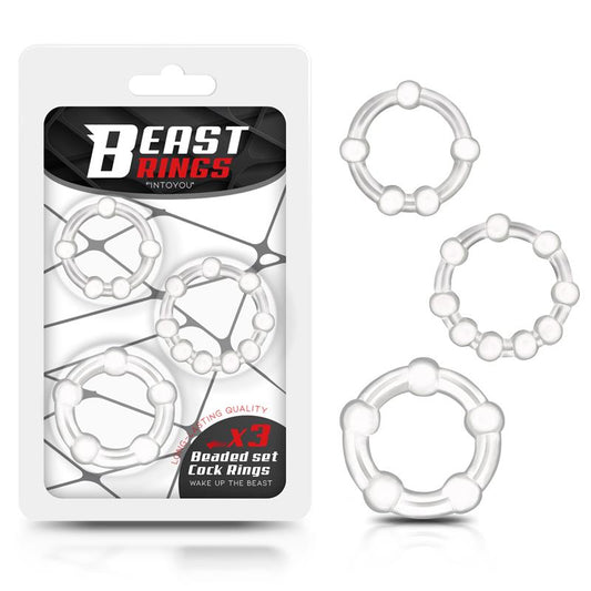 BEAST RINGS - SET OF 3 PENIS RING BEADED FLEXIBLES CLEAR