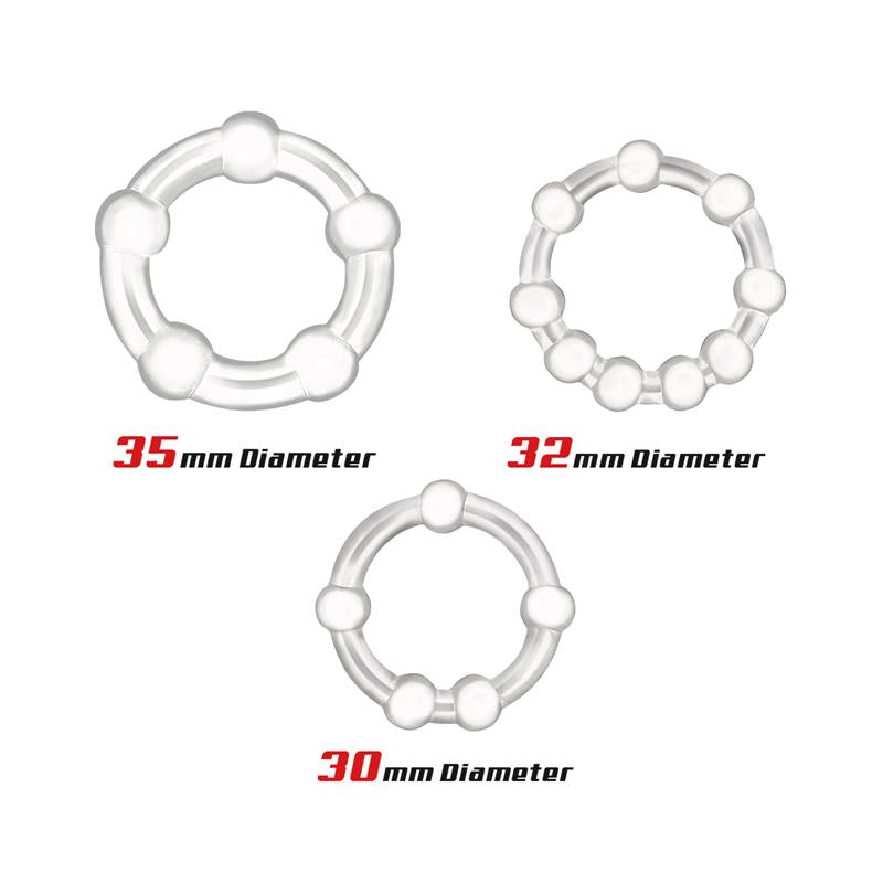 BEAST RINGS - SET OF 3 PENIS RING BEADED FLEXIBLES CLEAR