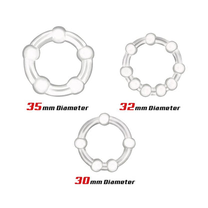 BEAST RINGS - SET OF 3 PENIS RING BEADED FLEXIBLES CLEAR