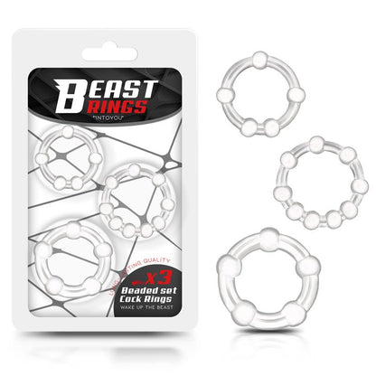 BEAST RINGS - SET OF 3 PENIS RING BEADED FLEXIBLES CLEAR