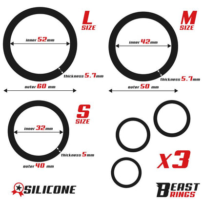 BEAST RINGS - SET OF 3 PENIS RINGS SILICONE S, M AND L