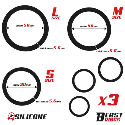 BEAST RINGS - SET OF 3 PENIS RINGS SILICONE S, M AND L