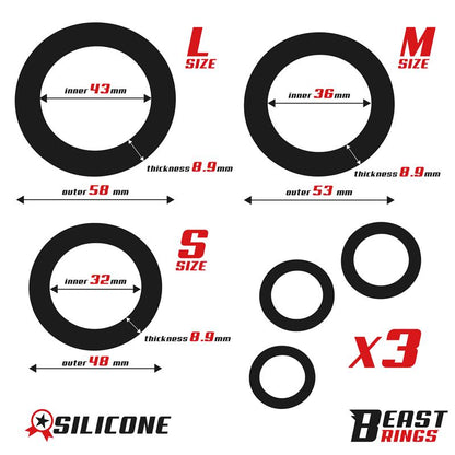 BEAST RINGS - SET OF 3 PENIS RINGS SILICONE S, M AND L