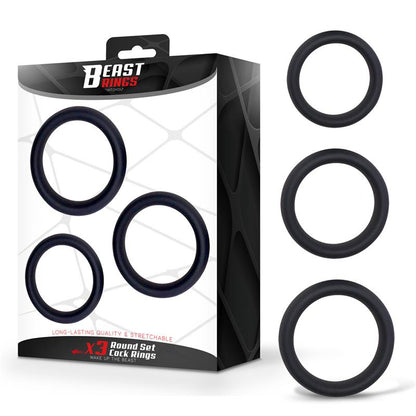 BEAST RINGS - SET OF 3 PENIS RINGS SILICONE S, M AND L