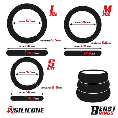 BEAST RINGS - SET OF 3 PENIS RINGS SILICONE S, M AND L
