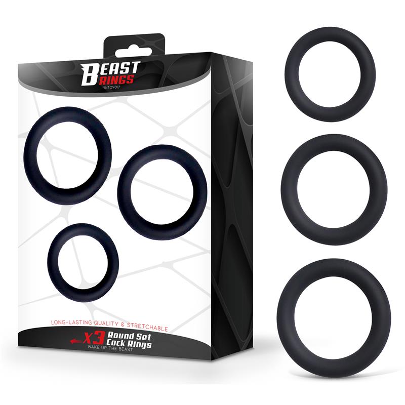 BEAST RINGS - SET OF 3 PENIS RINGS SILICONE S, M AND L
