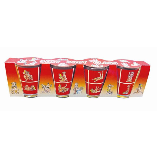 DIVERTY SEX - SET OF 4 GLASS SHOT GLASSES WITH KAMASUTRA POSITIONS