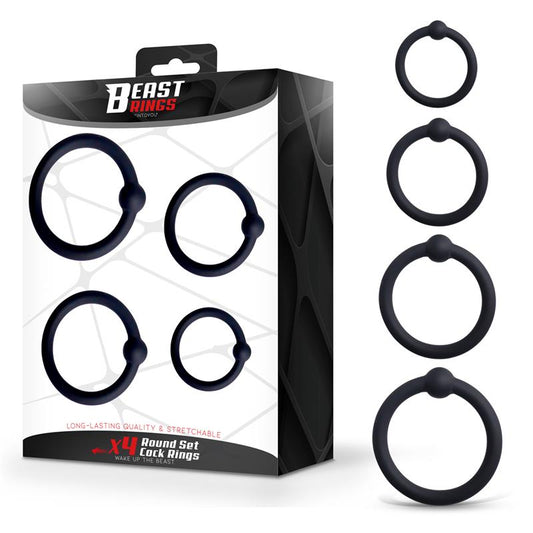 BEAST RINGS - SET OF 4 PENIS RINGS SILICONE S, M, L AND XL