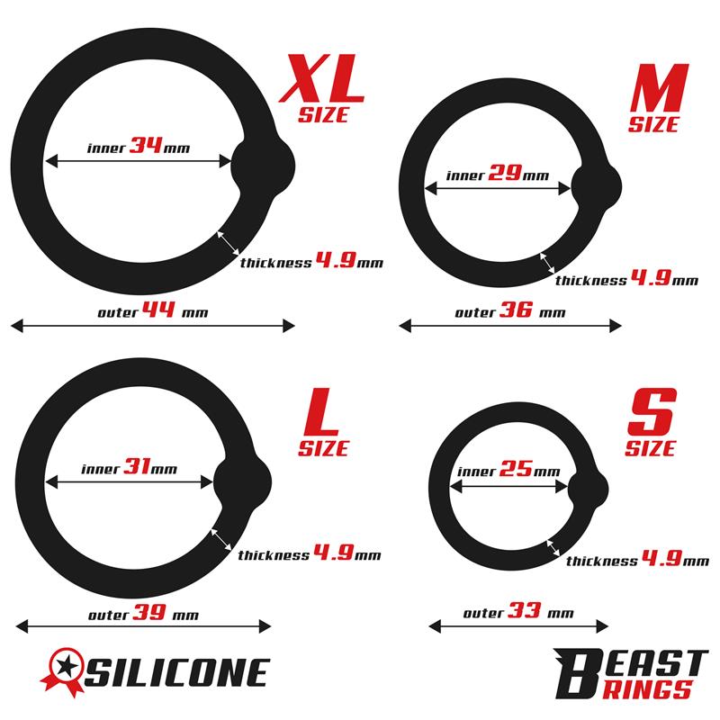 BEAST RINGS - SET OF 4 PENIS RINGS SILICONE S, M, L AND XL