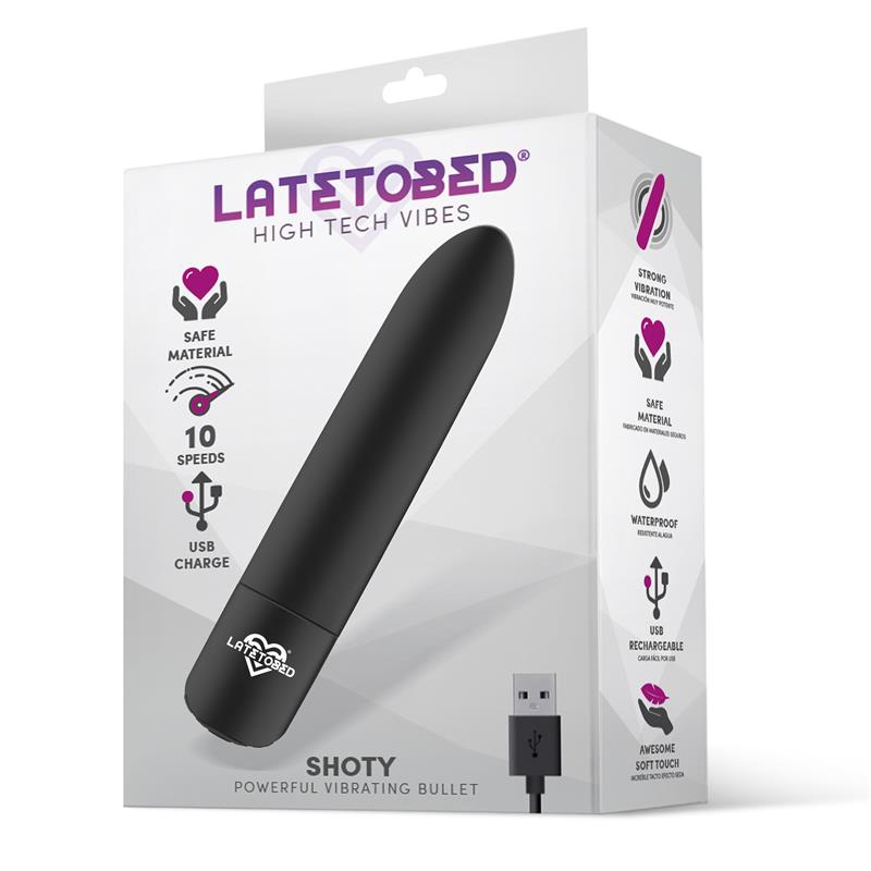 LATETOBED - SHOTY VIBRATING BULLET USB 10 SPEEDS POWERFUL MOTOR BLACK