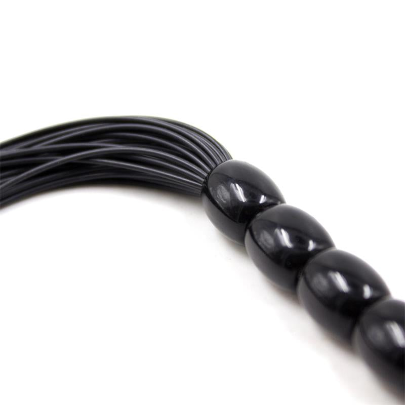 LATETOBED BDSM LINE - SILICONE FLOGGER WITH 6 BEADS HANDLE 26 CM BLACK