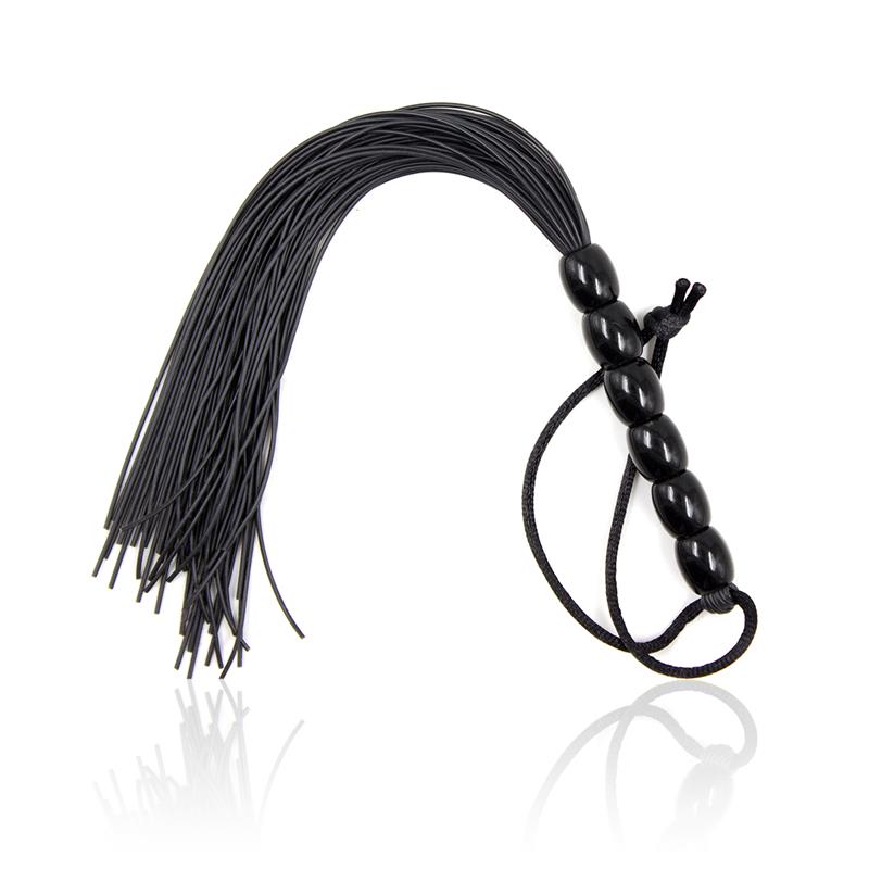 LATETOBED BDSM LINE - SILICONE FLOGGER WITH 6 BEADS HANDLE 26 CM BLACK