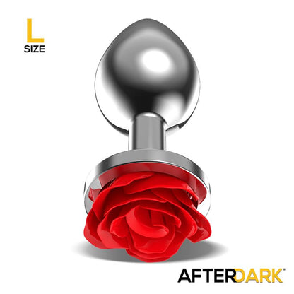 AFTERDARK - SILVER METAL ANAL PLUG WITH RED ROSE BASE SIZE L