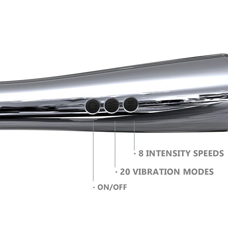 ACTION - SILVERY HIGH-TECH WAND SUPER POWERFUL WIRELESS USB CHROME SILICONE