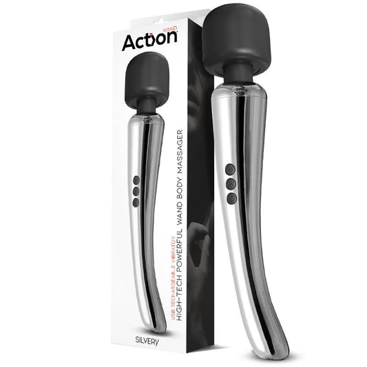 ACTION - SILVERY HIGH-TECH WAND SUPER POWERFUL WIRELESS USB CHROME SILICONE