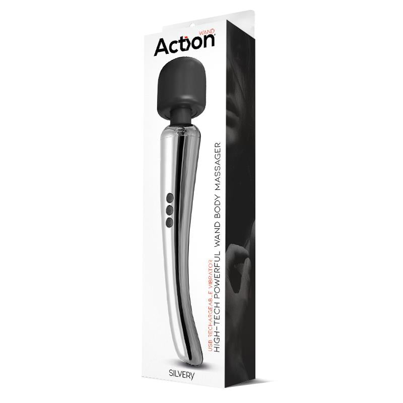 ACTION - SILVERY HIGH-TECH WAND SUPER POWERFUL WIRELESS USB CHROME SILICONE