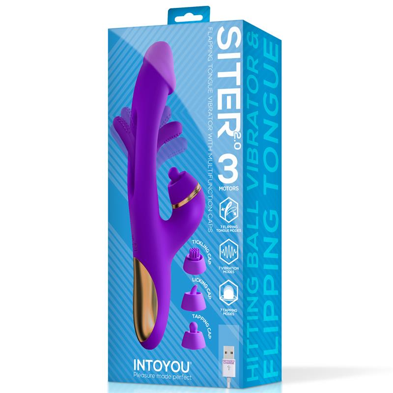 INTOYOU - VIBRATEUR SITER 2.0 À LANGUETTE OSCILLANTE ET BOULE PERCUSSIVE AVEC CAPUCHONS