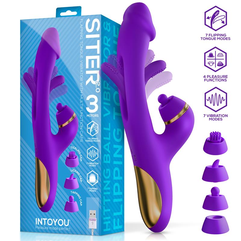 INTOYOU - VIBRATEUR SITER 2.0 À LANGUETTE OSCILLANTE ET BOULE PERCUSSIVE AVEC CAPUCHONS