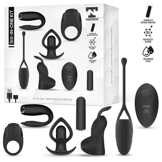 TARDENOCHE - SIX-IN-ONE VIBRATING BULLET AND 6 SILICONE ACCESSORIES KIT