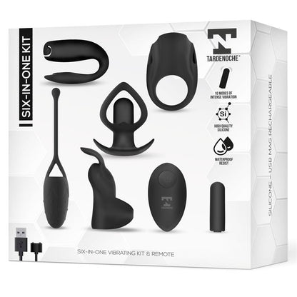 TARDENOCHE - SIX-IN-ONE VIBRATING BULLET AND 6 SILICONE ACCESSORIES KIT