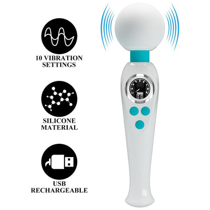 PRETTYLOVE - SKYLER MASSAGER WAND WITH DIGITAL SCREEN WHITE