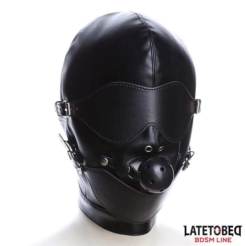 LATETOBED BDSM LINE - SLAVE HOOD WITH EYE MASK BREATHABLE GAG BALL AND MOUTH ADJUSTABLE