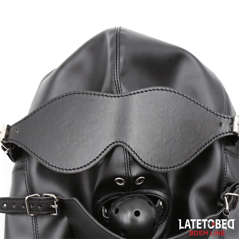 LATETOBED BDSM LINE - SLAVE HOOD WITH EYE MASK BREATHABLE GAG BALL AND MOUTH ADJUSTABLE