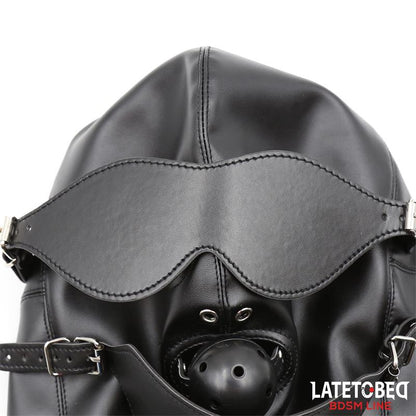 LATETOBED BDSM LINE - SLAVE HOOD WITH EYE MASK BREATHABLE GAG BALL AND MOUTH ADJUSTABLE