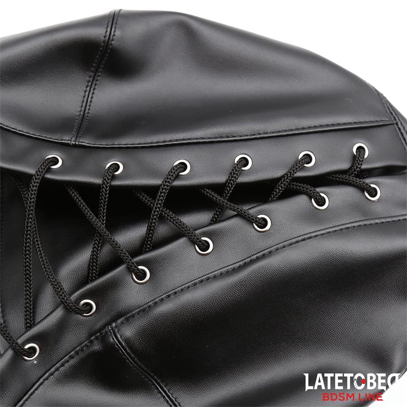 LATETOBED BDSM LINE - SLAVE HOOD WITH EYE MASK BREATHABLE GAG BALL AND MOUTH ADJUSTABLE