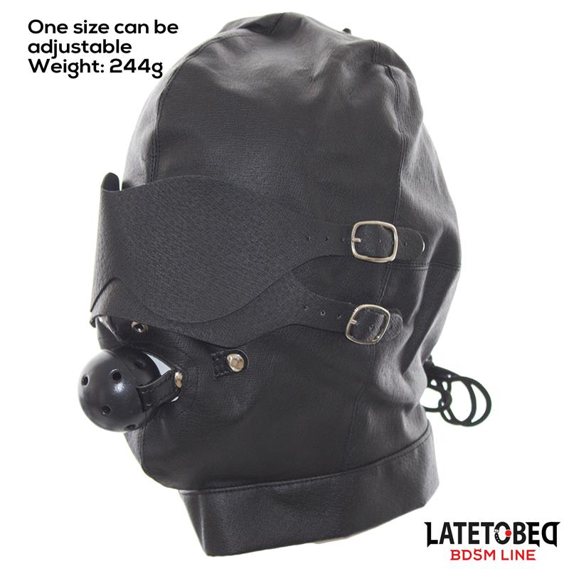 LATETOBED BDSM LINE - SLAVE HOOD WITH EYE MASK BREATHABLE GAG BALL AND MOUTH ADJUSTABLE
