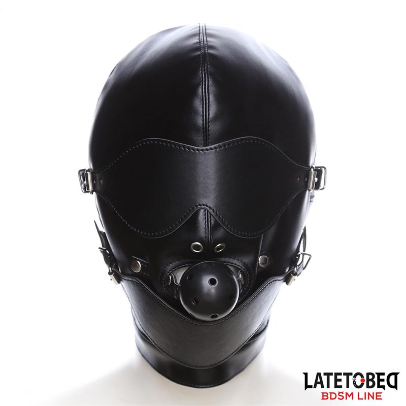 LATETOBED BDSM LINE - SLAVE HOOD WITH EYE MASK BREATHABLE GAG BALL AND MOUTH ADJUSTABLE
