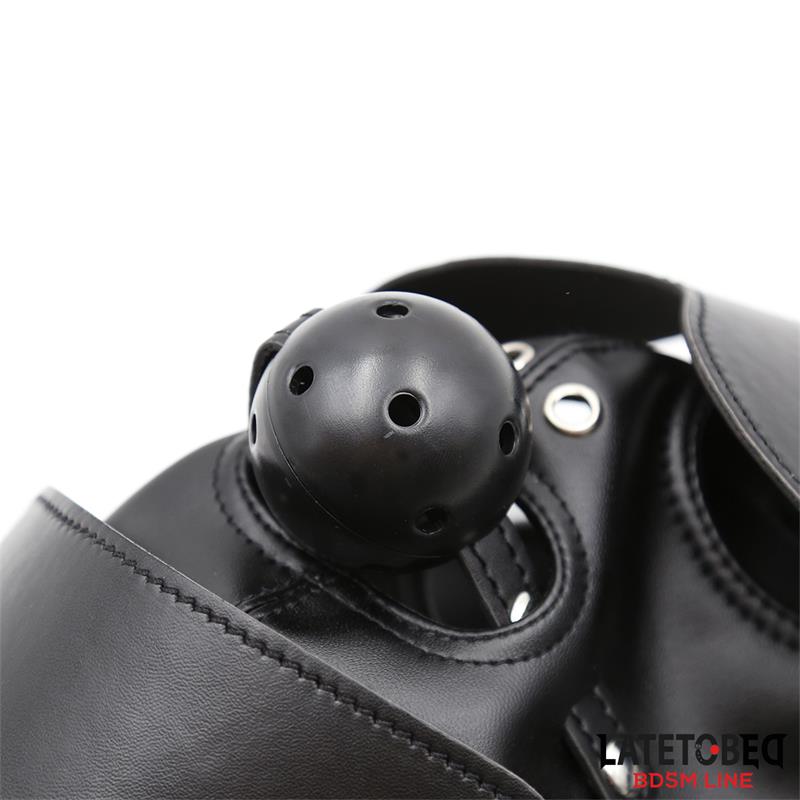 LATETOBED BDSM LINE - SLAVE HOOD WITH EYE MASK BREATHABLE GAG BALL AND MOUTH ADJUSTABLE