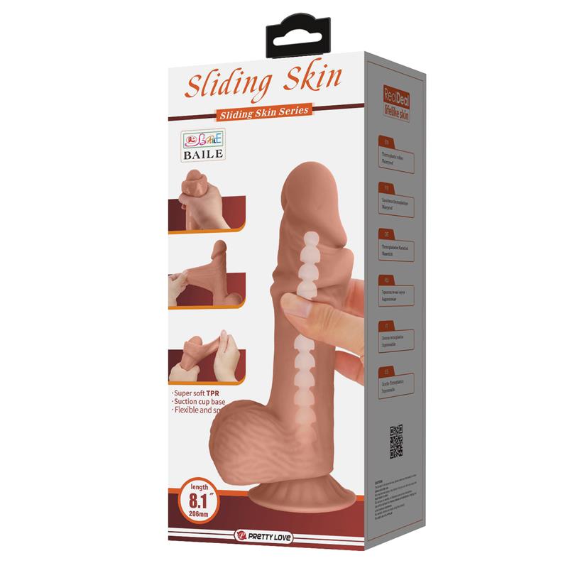 PRETTY LOVE - SLIDING SKIN SERIES REALISTIC DILDO WITH SLIDING BROWN SKIN SUCTION CUP 20.6 CM