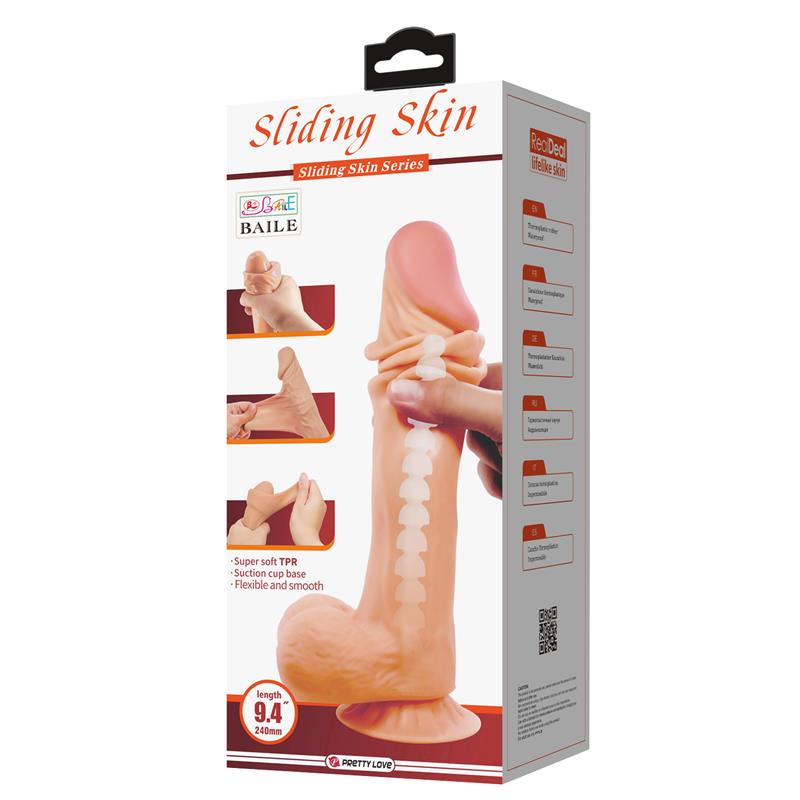 PRETTY LOVE - SLIDING SKIN SERIES REALISTIC DILDO WITH SLIDING SKIN SUCTION CUP 24 CM