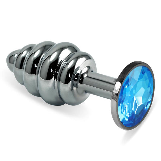 LOVETOY - SPIRAL BUTT PLUG ROSEBUD WITH BLUE JEWEL