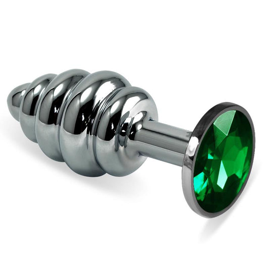 LOVETOY - SPIRAL BUTT PLUG ROSEBUD WITH GREEN JEWEL
