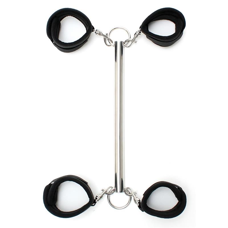 BONDAGE PLAY - SPREADER BAR WITH DETACHABLE 4 CUFFS BLACK